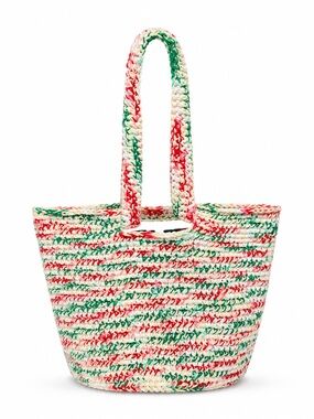 Handmade Crochet Market Tote Bag Multicolor Red Green Cream